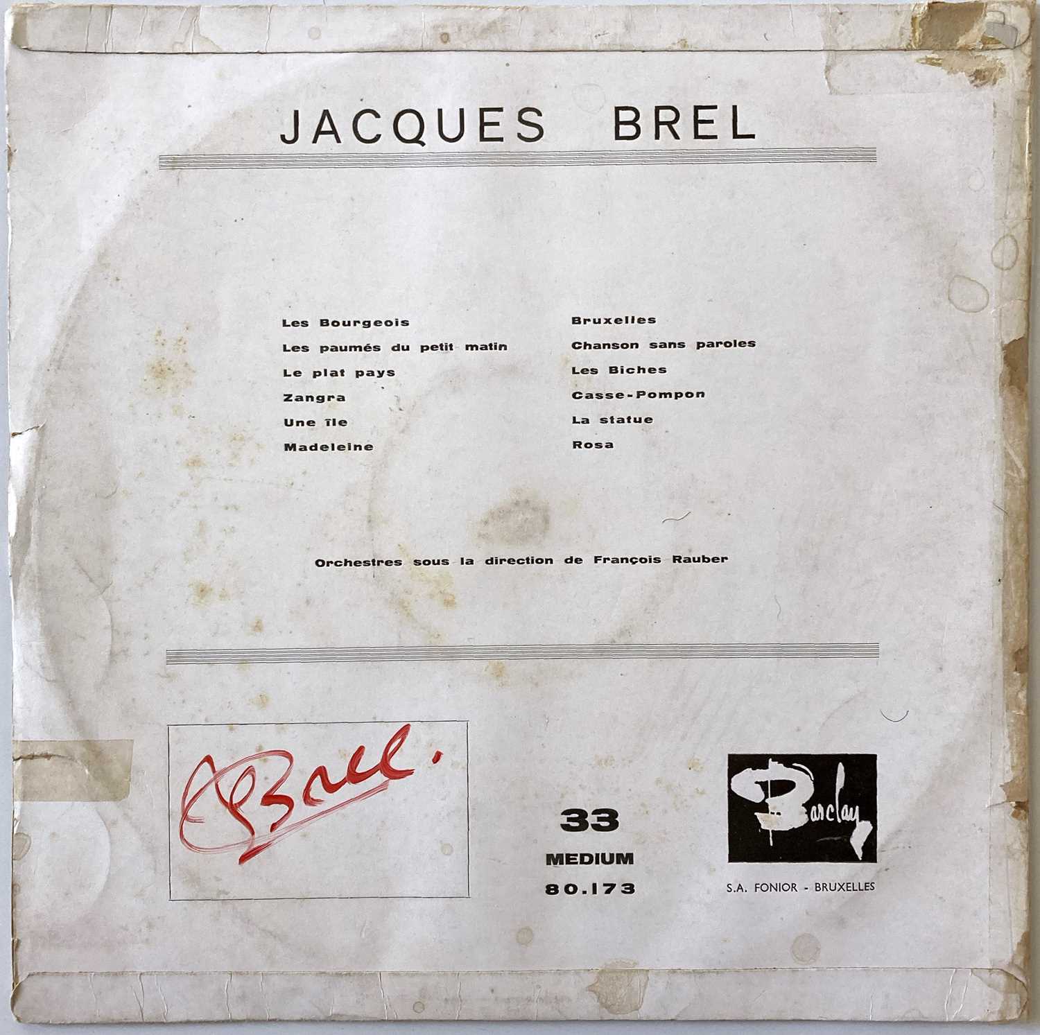 Lot 405 - JACQUES BREL - SIGNED LP.