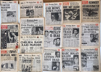Lot 102 - ORIGINAL NEWSPAPERS - BEATLES / ELVIS AND HISTORIC MOMENTS.