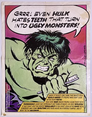 Lot 300 - MARVEL COMICS - HEALTH COUNCIL - THE HULK POSTER ART BY FRANK LANGFORD.