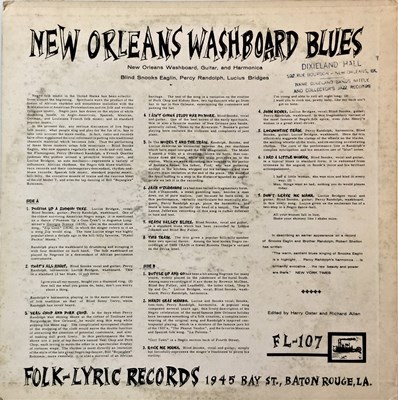 Lot 171 - SNOOKS EAGLIN - NEW ORLEANS WASHBOARD BLUES LP (FL 107)