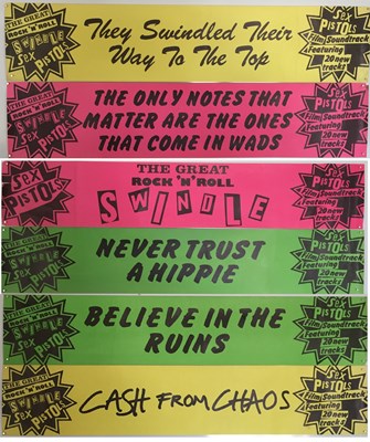 Lot 400 - SEX PISTOLS GREAT ROCK AND ROLL SWINDLE ORIGINAL PROMO BANNER SET OF SIX