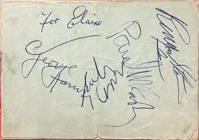 Lot 323 - BEATLES FULL SET OF AUTOGRAPHS IN DISPLAY.
