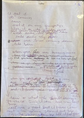 Lot 551 - MADONNA HANDWRITTEN LYRICS FOR RAIN