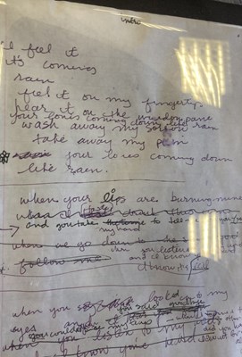 Lot 551 - MADONNA HANDWRITTEN LYRICS FOR RAIN