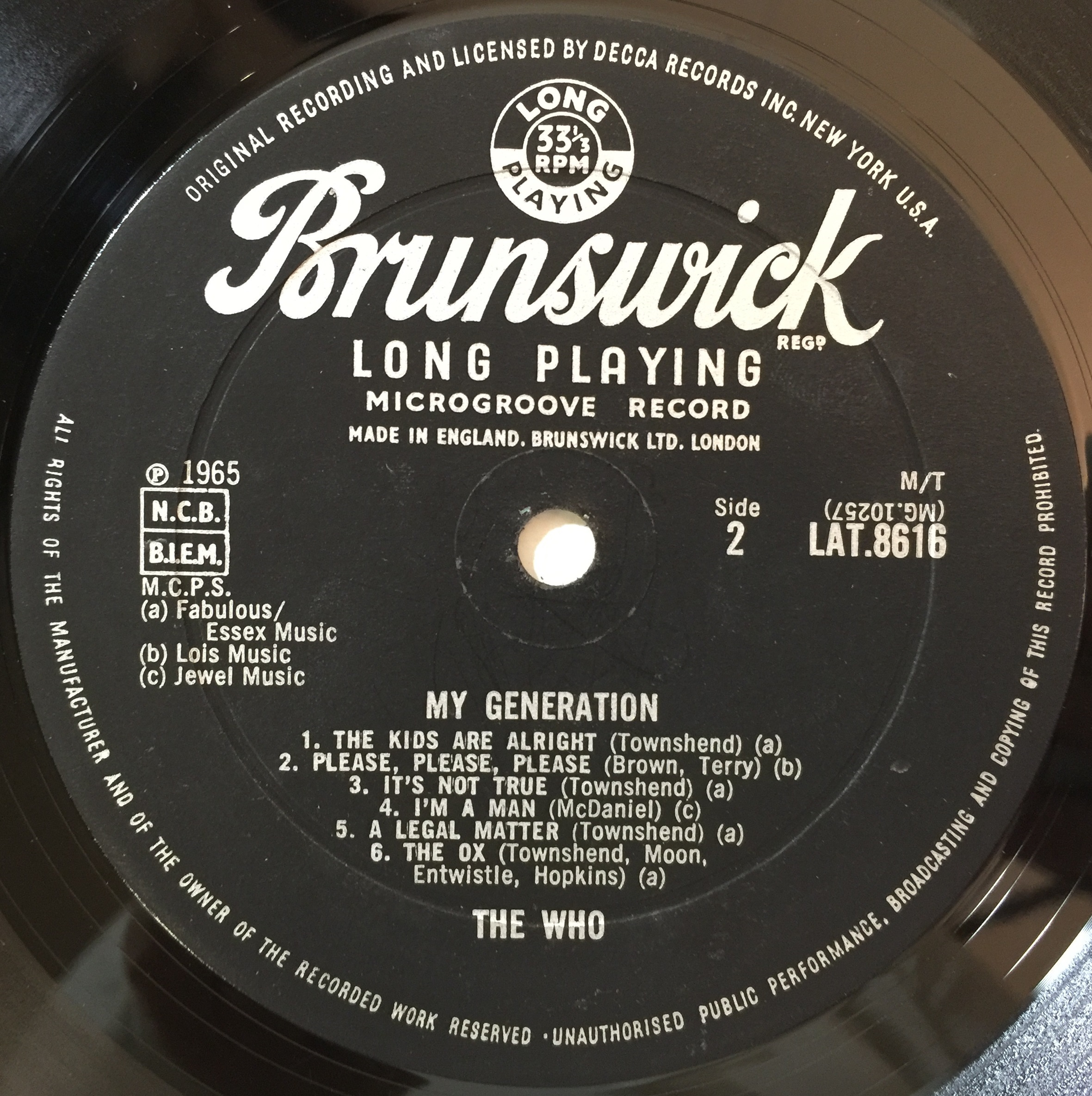 MY GENERATION LP (ORIGINAL UK PRESSING - BRUNSWICK 