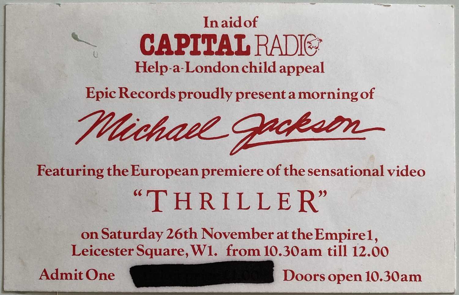 Lot 413 - MICHAEL JACKSON THRILLER PREMIERE INVITE.