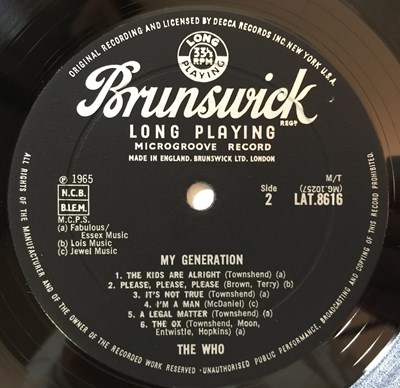 Lot 632 - THE WHO - MY GENERATION LP (ORIGINAL UK PRESSING - BRUNSWICK LAT 8616