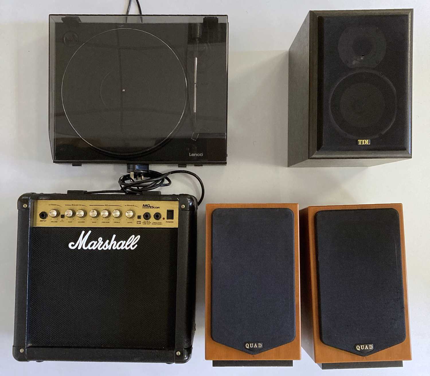 Lot 6 - Marshall Guitar Amplifier, Speakers and Turntable.