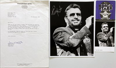 Lot 326 - RINGO STARR SIGNED PHOTO - PRESS PASS AND LETTER FROM MANAGEMENT.