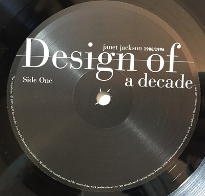 Lot 1054 - JANET JACKSON - DESIGN OF A DECADE 1986/1996 LP (ORIGINAL 1995 EU COPY - A&M 540 400-1)