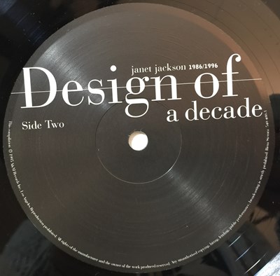 Lot 1054 - JANET JACKSON - DESIGN OF A DECADE 1986/1996 LP (ORIGINAL 1995 EU COPY - A&M 540 400-1)