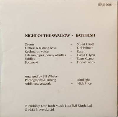 Lot 1061 - KATE BUSH - NIGHT OF THE SWALLOW 7" (COMPLETE 1ST IRISH PRESSING - IEMI 9001)