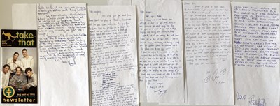 Lot 83 - TAKE THAT - ORIGINAL HANDWRITTEN LETTERS FROM THE BAND.