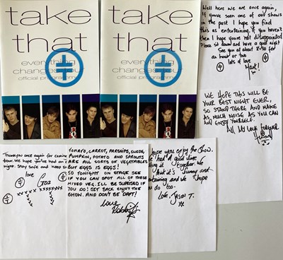 Lot 84 - TAKE THAT - ORIGINAL HANDWRITTEN LETTERS FROM THE BAND.