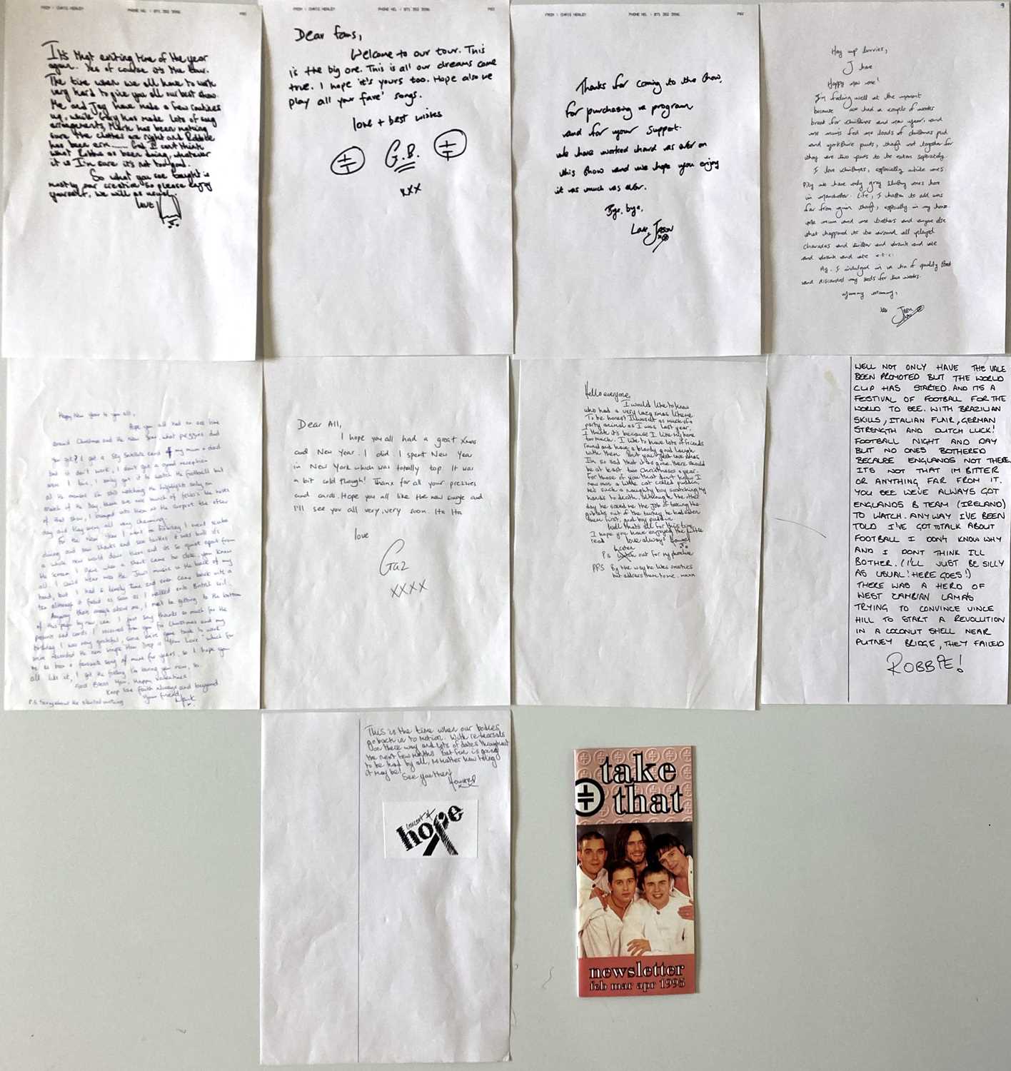 Lot 87 - TAKE THAT - ORIGINAL HANDWRITTEN LETTERS FROM THE BAND.
