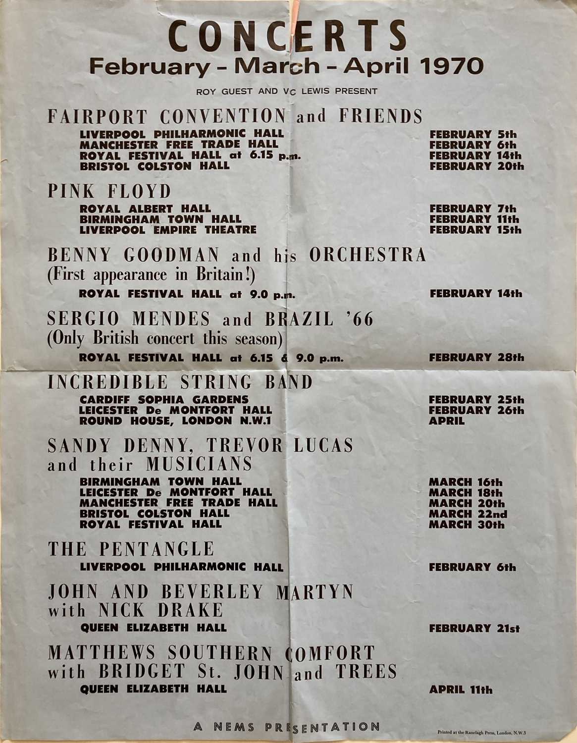 Lot 342 - PINK FLOYD / NICK DRAKE / FAIRPORT 1970 FOLD OUT LISTINGS POSTER.