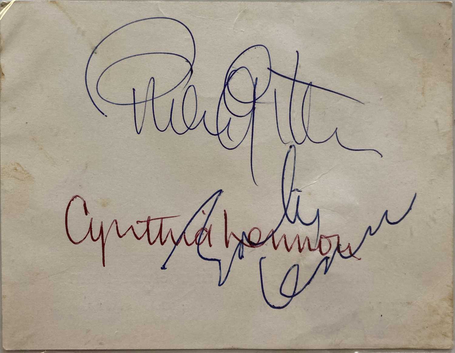 Lot 331 - JOHN LENNON, BRIAN EPSTEIN AND CYNTHIA LENNON SIGNED TICKET.