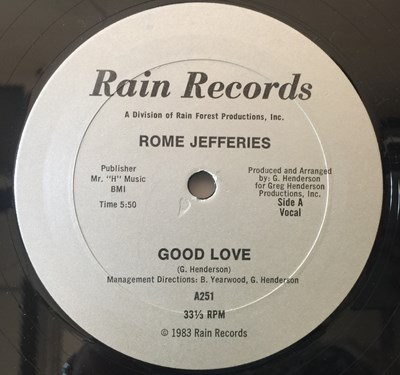 Lot 619 - ROME JEFFERIES - GOOD LOVE 12" (ORIGINAL US PRESSING - RAIN RECORDS A251)