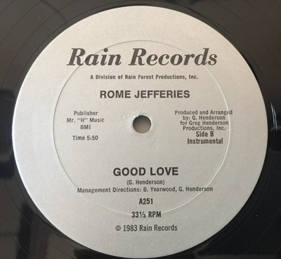 Lot 619 - ROME JEFFERIES - GOOD LOVE 12" (ORIGINAL US PRESSING - RAIN RECORDS A251)