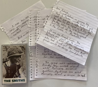 Lot 498 - THE SMITHS FULLY SIGNED MEAT IS MURDER CASSETTE INLAY CARD.