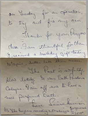 Lot 379 - PERSONAL CORRESPONDENCE FROM GEORGE HARRISON'S MOTHER - 1964 - 1969.