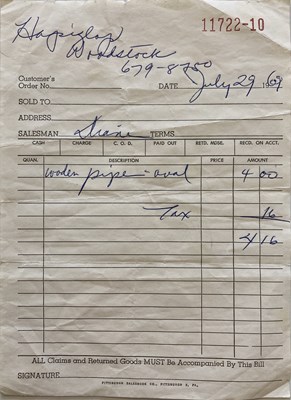 Lot 120 - JIMI HENDRIX OWNED AND USED PIPE AND WOODSTOCK RECEIPT.