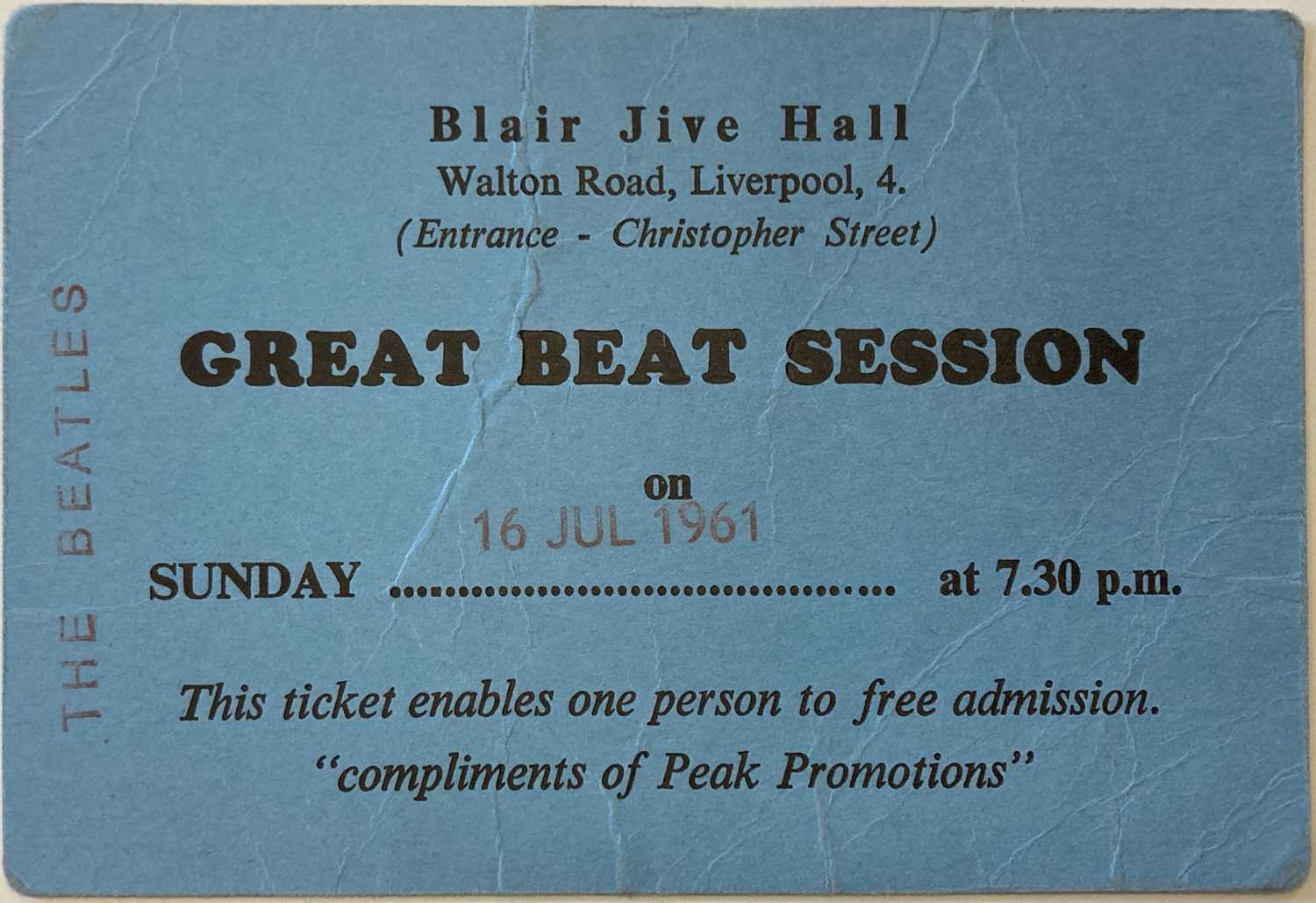 Lot 308 - THE BEATLES GREAT BEAT SESSION 1961 TICKET.