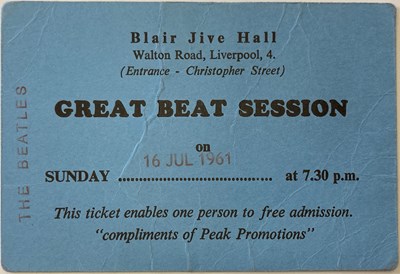 Lot 308 - THE BEATLES GREAT BEAT SESSION 1961 TICKET.