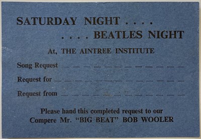 Lot 309 - ORIGINAL 1961 AINTREE INSTITUTE SONG REQUEST CARD.