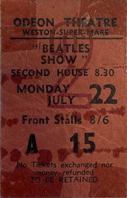 Lot 305 - THE BEATLES 1963 WESTON SUPER MARE CONCERT PROGRAMME AND TICKET.