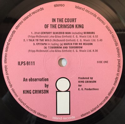 Lot 216 - KING CRIMSON - IN THE COURT OF THE KING CRIMSON LP (ORIGINAL UK PINK ISLAND - ILPS 9111)