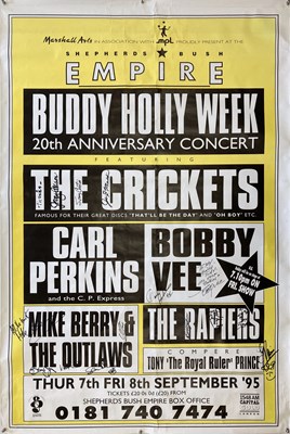 Lot 122 - BUDDY HOLLY WEEK POSTER - SIGNED BY CARL PERKINS, THE CRICKETS AND MORE.