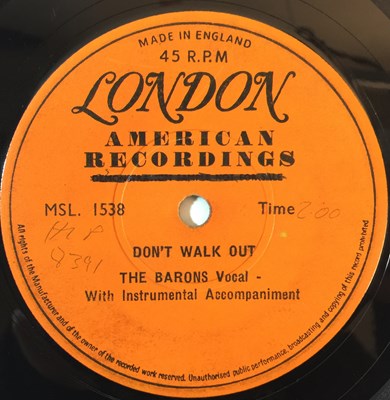 Lot 690 - THE BARONS - DON'T WALK OUT - UK 7" SINGLE SIDED TEST PRESSING (LONDON MSL 1538)