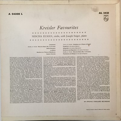 Lot 886 - MISCHA ELMAN - KREISLER FAVOURITES LP (ORIGINAL UK MONO EDITION - PHILIPS AL 3423)