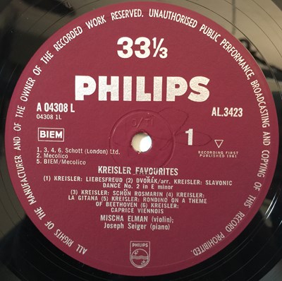 Lot 886 - MISCHA ELMAN - KREISLER FAVOURITES LP (ORIGINAL UK MONO EDITION - PHILIPS AL 3423)