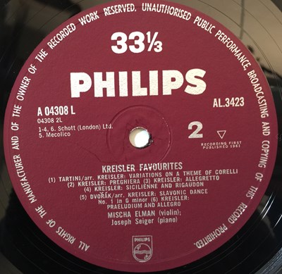 Lot 886 - MISCHA ELMAN - KREISLER FAVOURITES LP (ORIGINAL UK MONO EDITION - PHILIPS AL 3423)