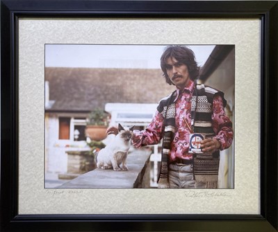 Lot 237 - ROBERT WHITAKER - GEORGE HARRISON - 1/1 PHOTO PRINT SIGNED TO MOUNT.