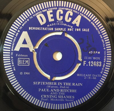 Lot 24 - PAUL AND RITCHIE AND THE CRYING SHAMES - SEPTEMBER IN THE RAIN 7" (ORIGINAL UK DEMO - DECCA F. 12483)