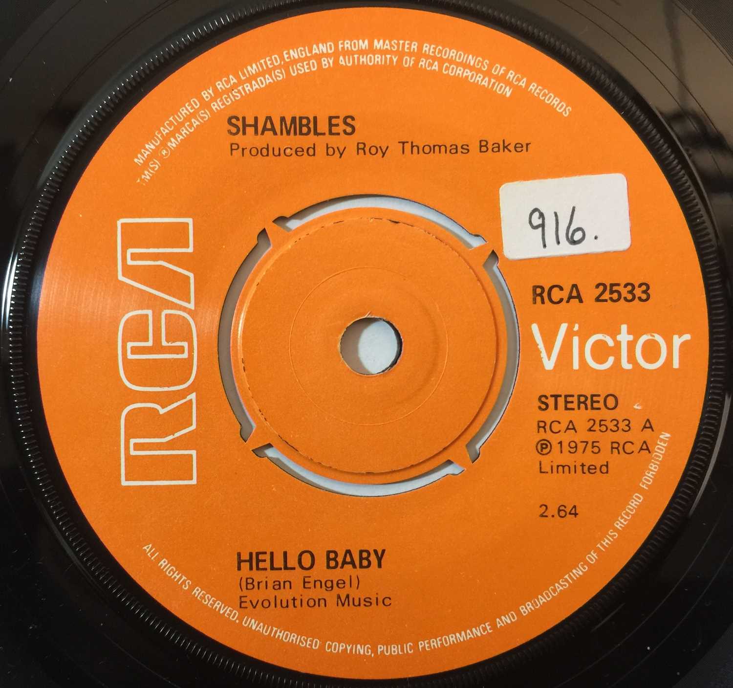 Lot 1078 - SHAMBLES - HELLO BABY/ HELD ME SPELLBOUND 7" (RCA 2533)