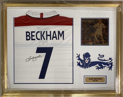 Lot 169 - DAVID BECKHAM SIGNED SHIRT IN FRAMED DISPLAY.