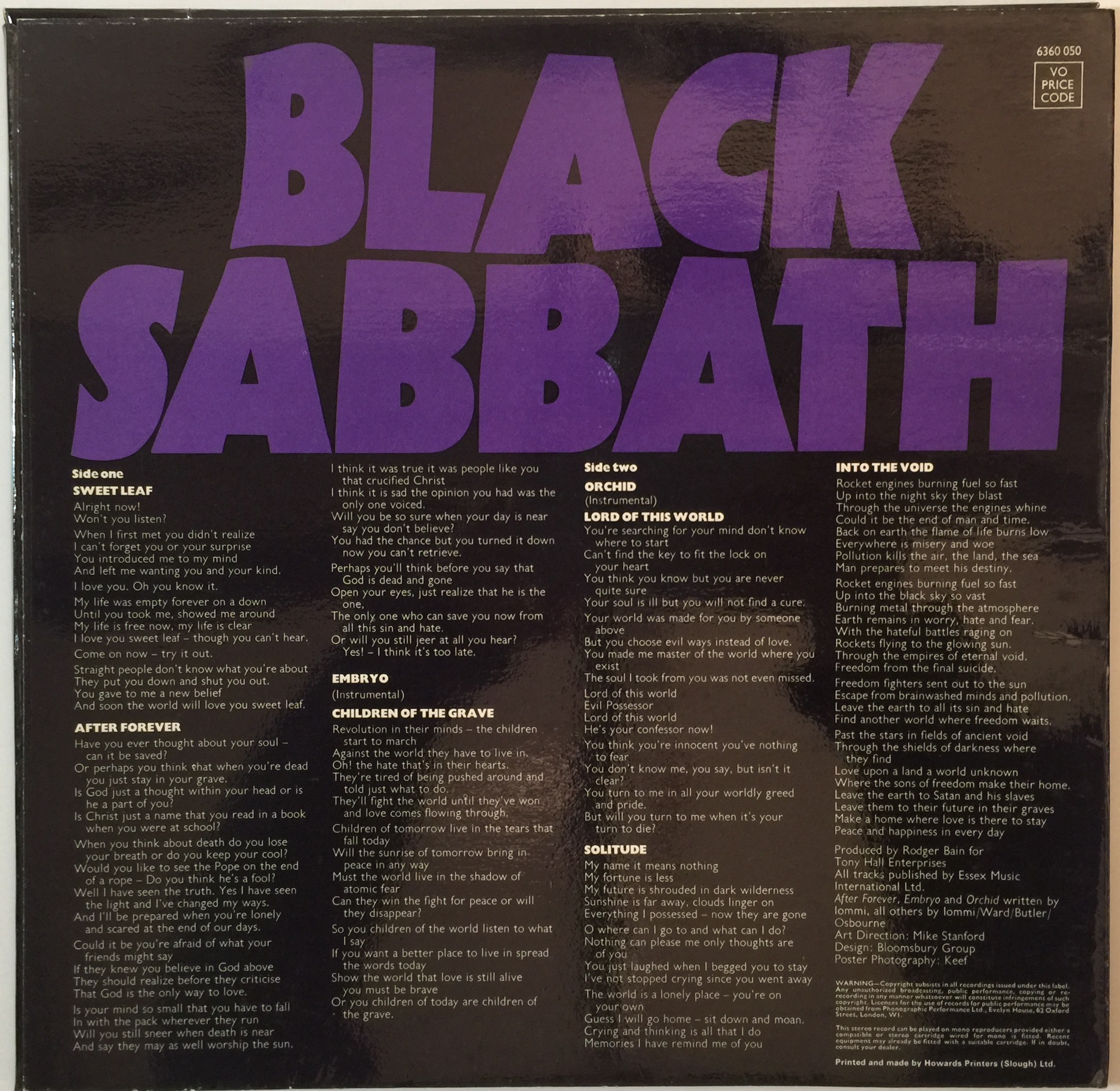 Lot 53 - BLACK SABBATH - MASTER OF REALITY LP