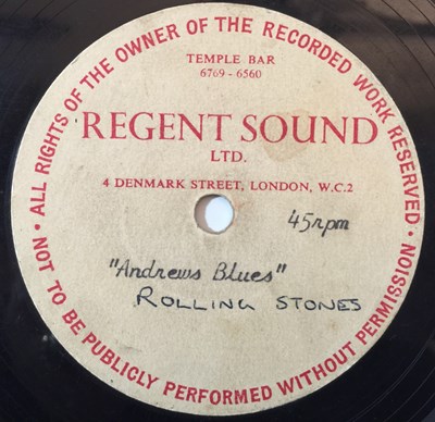 Lot 97 - THE ROLLING STONES - ANDREW'S BLUES - REGENT SOUND 7" ACETATE RECORDINGS