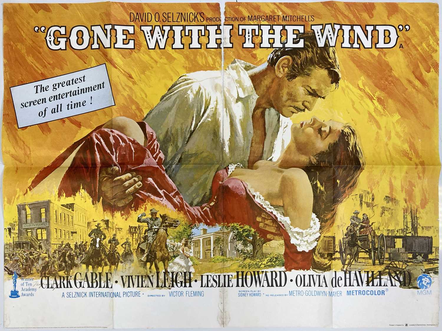 Lot 270 - ORIGINAL GONE WITH THE WIND UK QUAD POSTER.