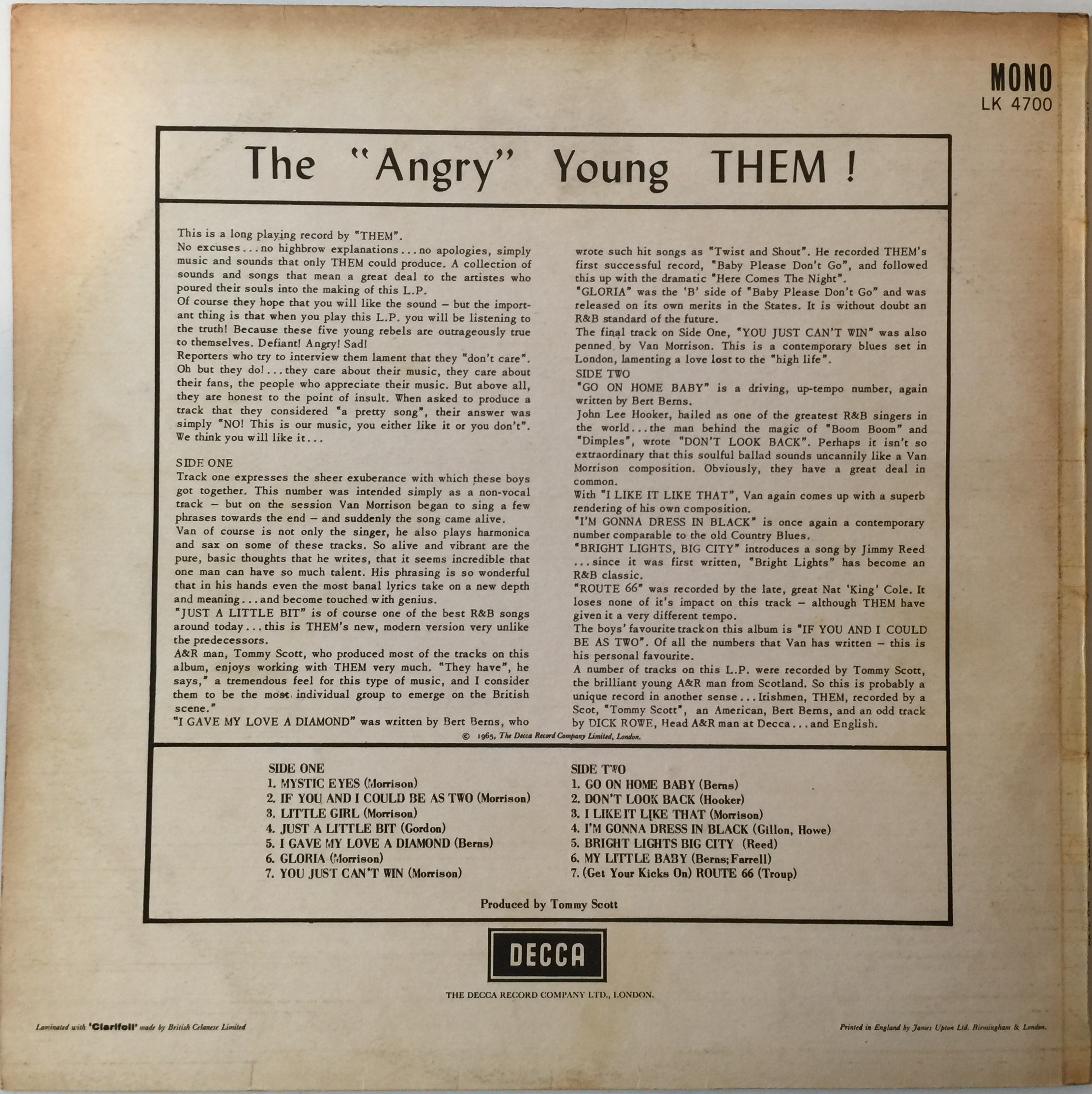 Lot 3 - THEM - THE ANGRY YOUNG THEM LP (ORIGINAL UK