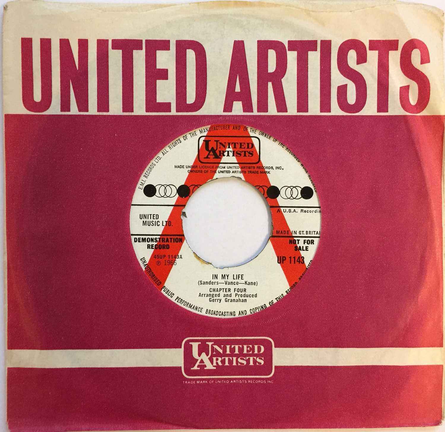 Lot 62 - CHAPTER FOUR - IN MY LIFE 7" (ORIGINAL UK DEMO - UNITED ARTISTS UP 1143)
