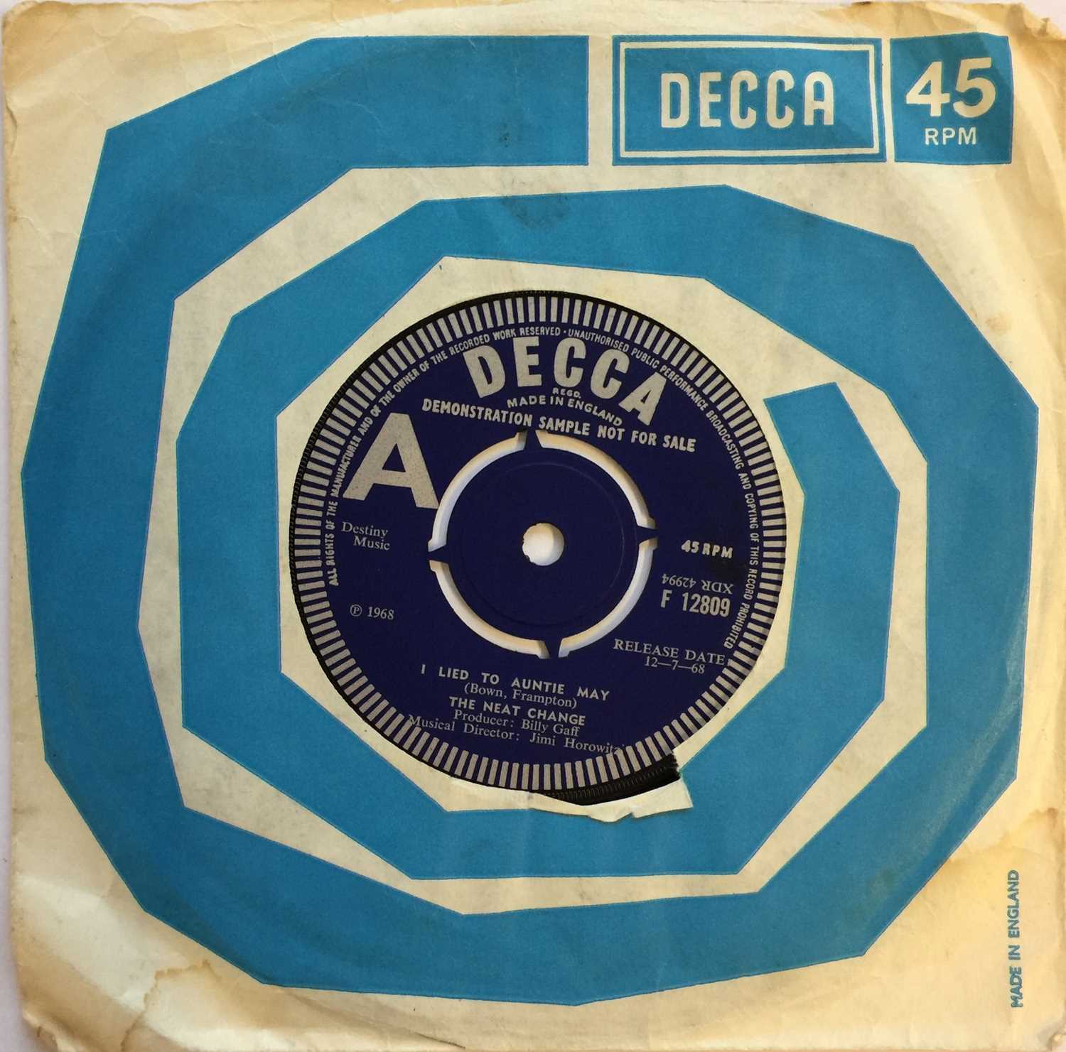 Lot 71 - THE NEAT CHANGE - I LIED TO AUNTIE MAY 7" (ORIGINAL UK DEMO - DECCA F 12809)