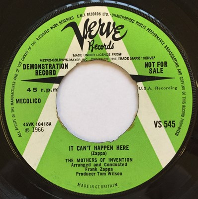Lot 72 - THE MOTHERS OF INVENTION/FRANK ZAPPA - IT CAN'T HAPPEN HERE 7" (ORIGINAL UK DEMO - VERVE VS 545)