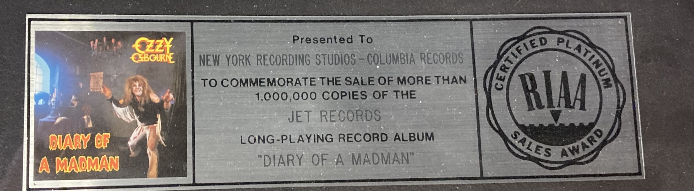 Lot 229 - OZZY OSBOURNE RIAA PLATINUM DISC AWARD