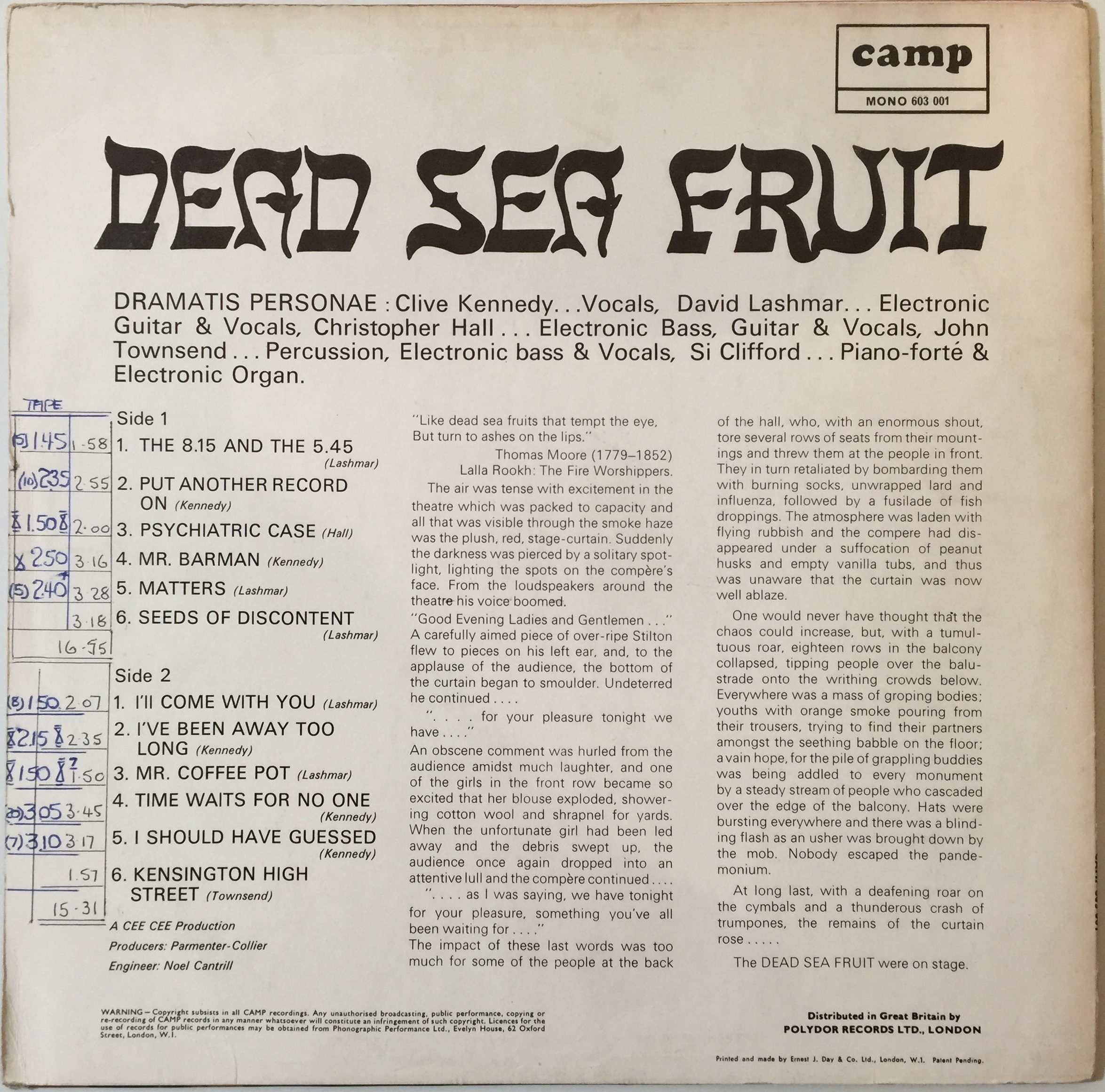 Lot 122 - DEAD SEA FRUIT - DEAD SEE FRUIT LP (ORIGINAL