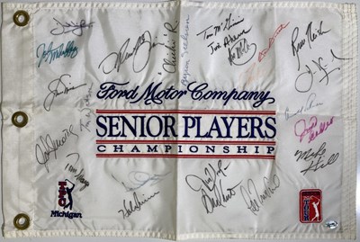 Lot 185 - CHAMPIONSHIP PIN FLAG SIGNED BY PALMER / WATSON / NICKLAUS ETC.